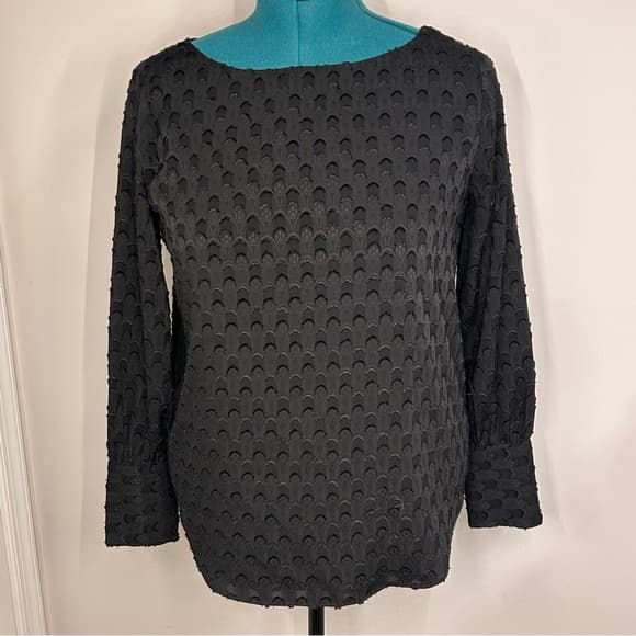 Ann Taylor Black Boatneck Textured Blouse Size S - Thumbnail 9
