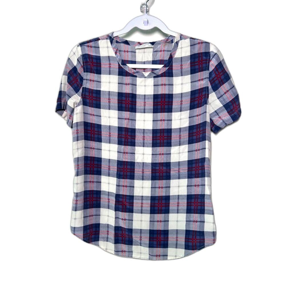 Equipment Riley 100% Silk Plaid Top Round Hem XS Preppy Academia - Thumbnail 8