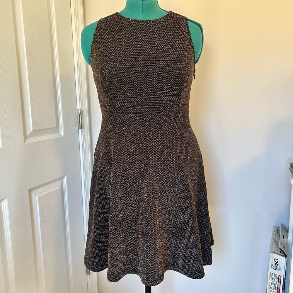 Skies Are Blue Black A-line dress with gold threading size small - Thumbnail 6