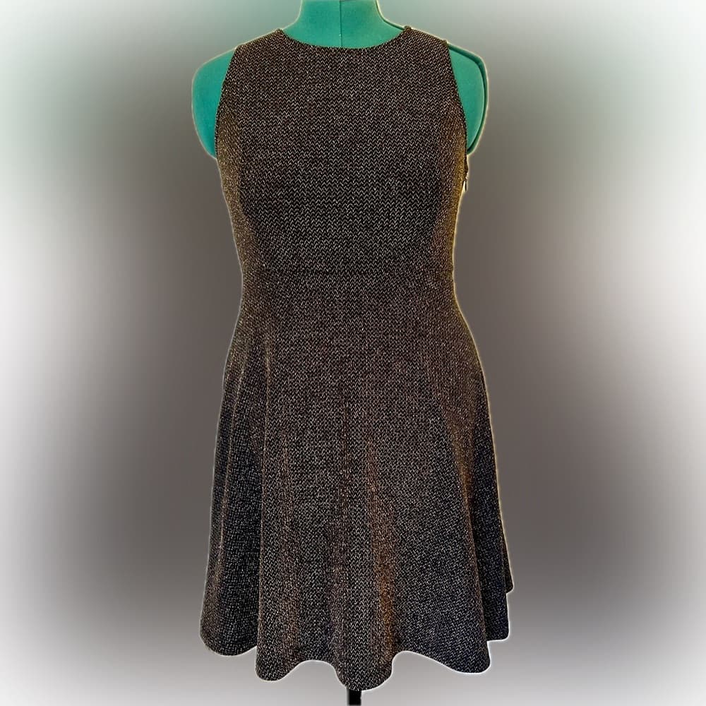 Skies Are Blue Black A-line dress with gold threading size small