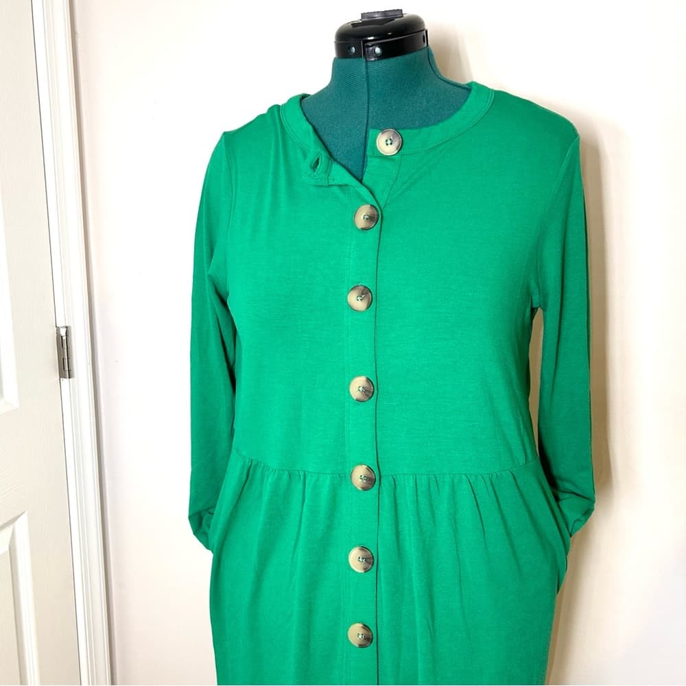 NEW Zenana Green Long Sleeve Button Down Dress Size L - Thumbnail 4