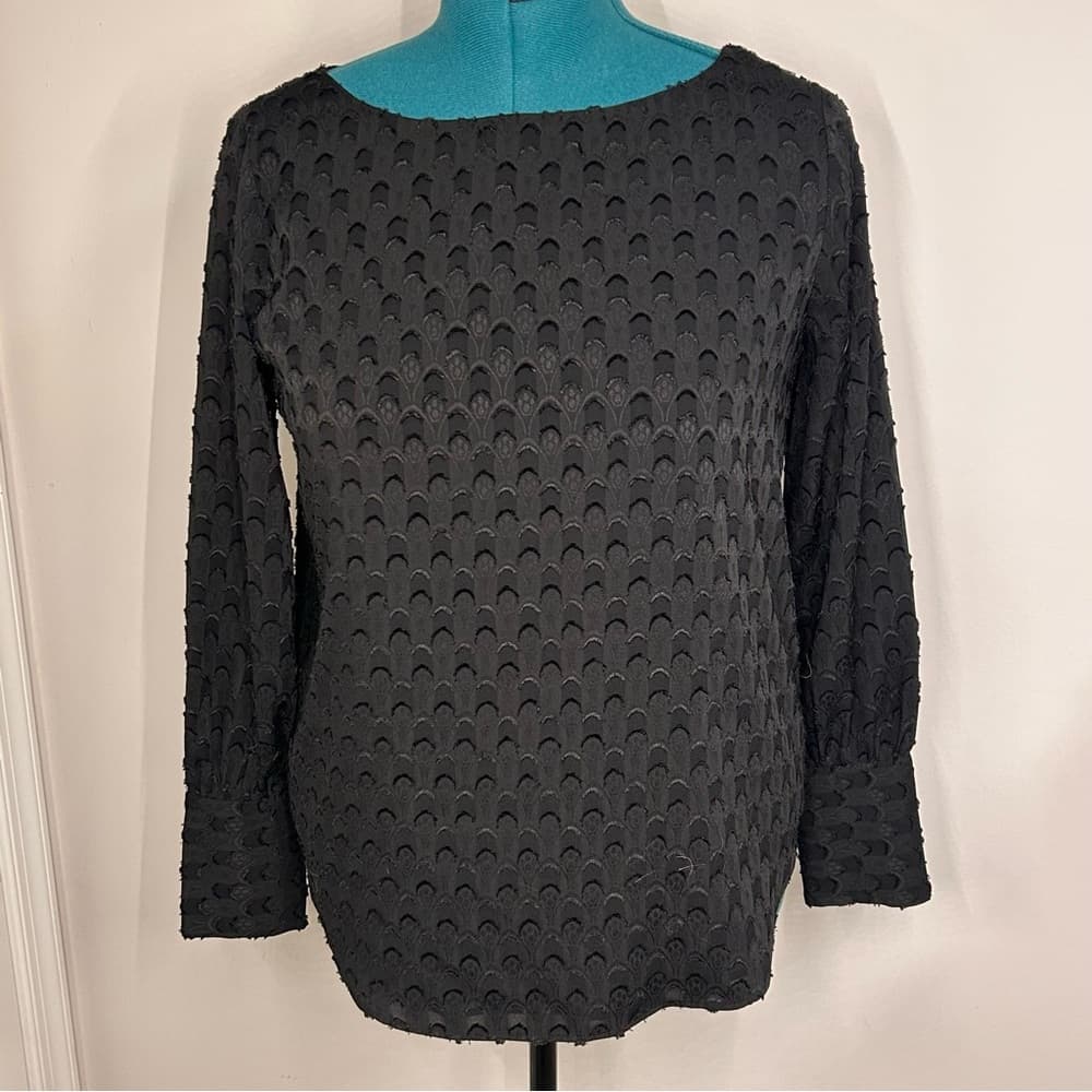 Ann Taylor Black Boatneck Textured Blouse Size S - Thumbnail 8