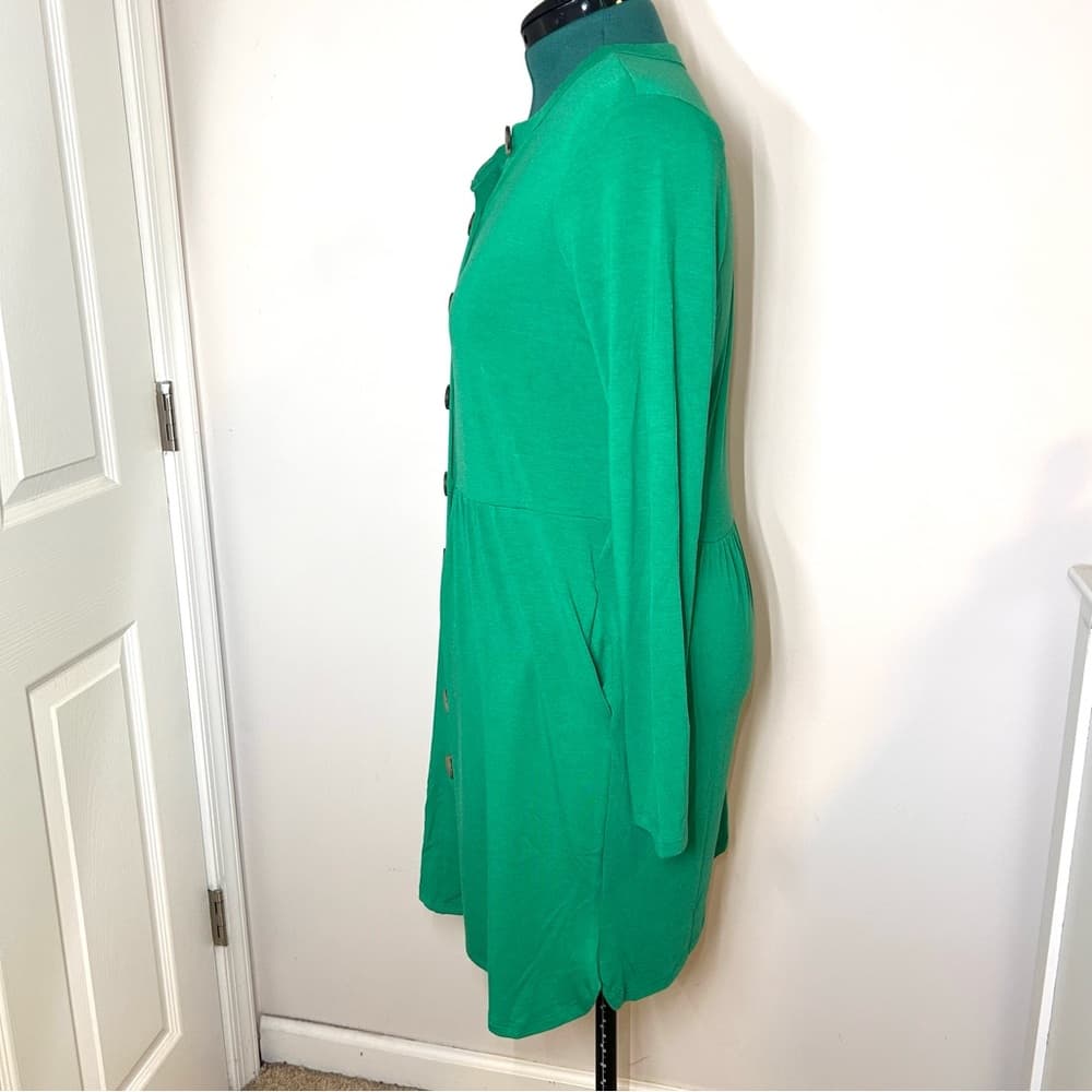 NEW Zenana Green Long Sleeve Button Down Dress Size L - Thumbnail 2