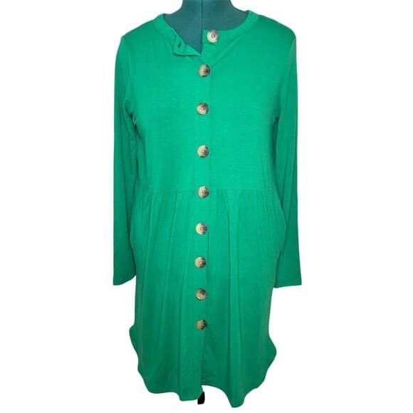 NEW Zenana Green Long Sleeve Button Down Dress Size L - Thumbnail 11
