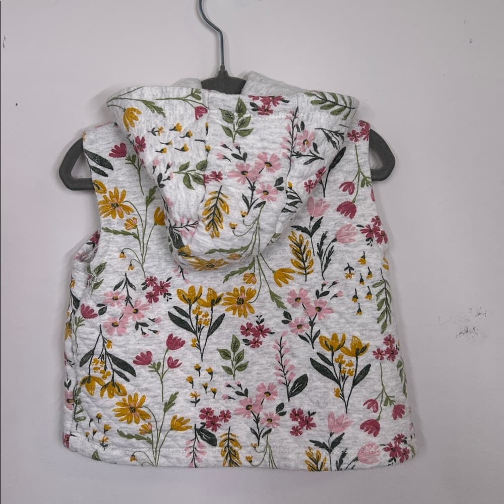 Carter’s Light Gray and Floral Toddler Hooded Vest 18 months - Thumbnail 2
