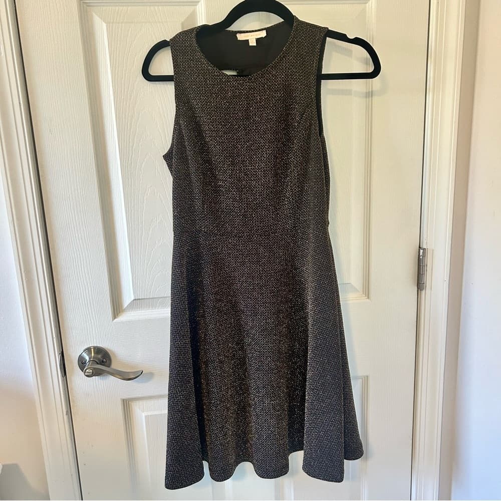 Skies Are Blue Black A-line dress with gold threading size small - Thumbnail 3