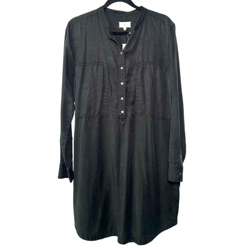 NWT Lou & Grey Long Sleeve 3/4 Button Up Black Shirt Dress Large - Thumbnail 11
