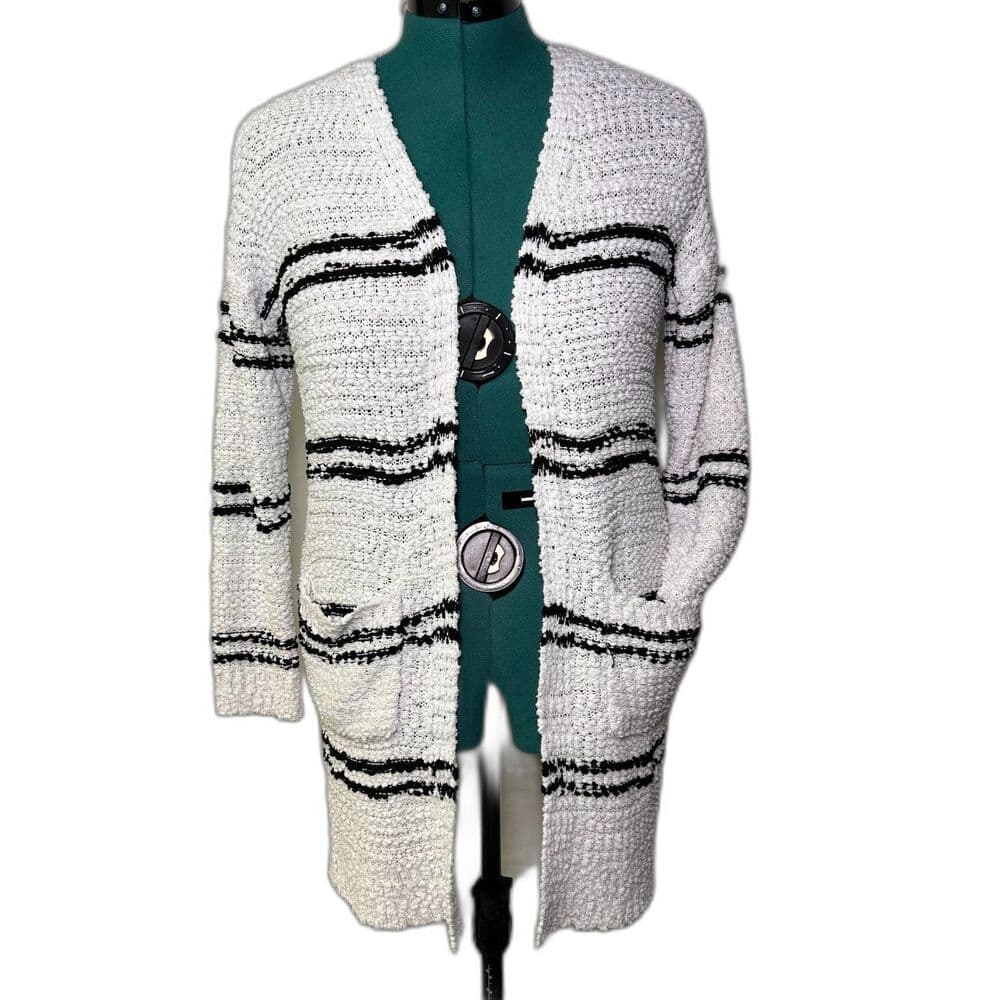 Sienna Sky white open front cardigan with black stripes and pockets size XS - Thumbnail 10