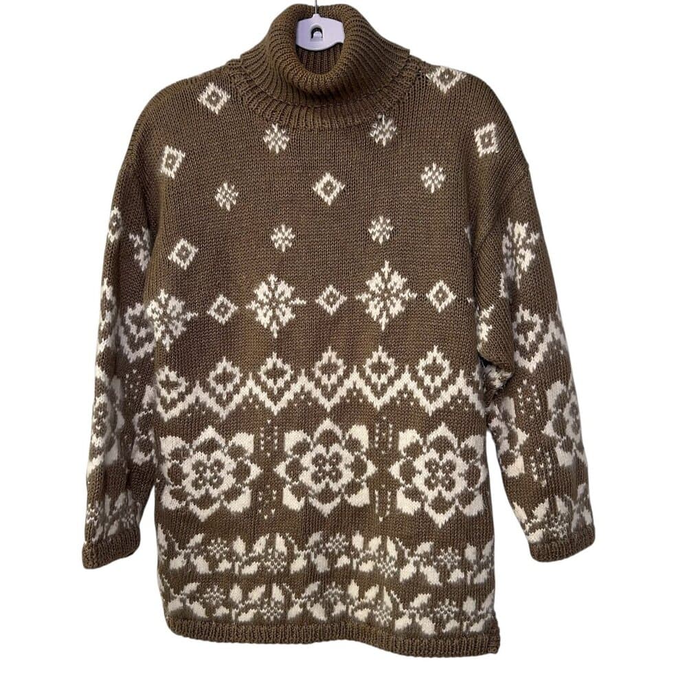 Express Handknitted International Vintage Tan and White Cotton Angora Sweater XS - Thumbnail 11