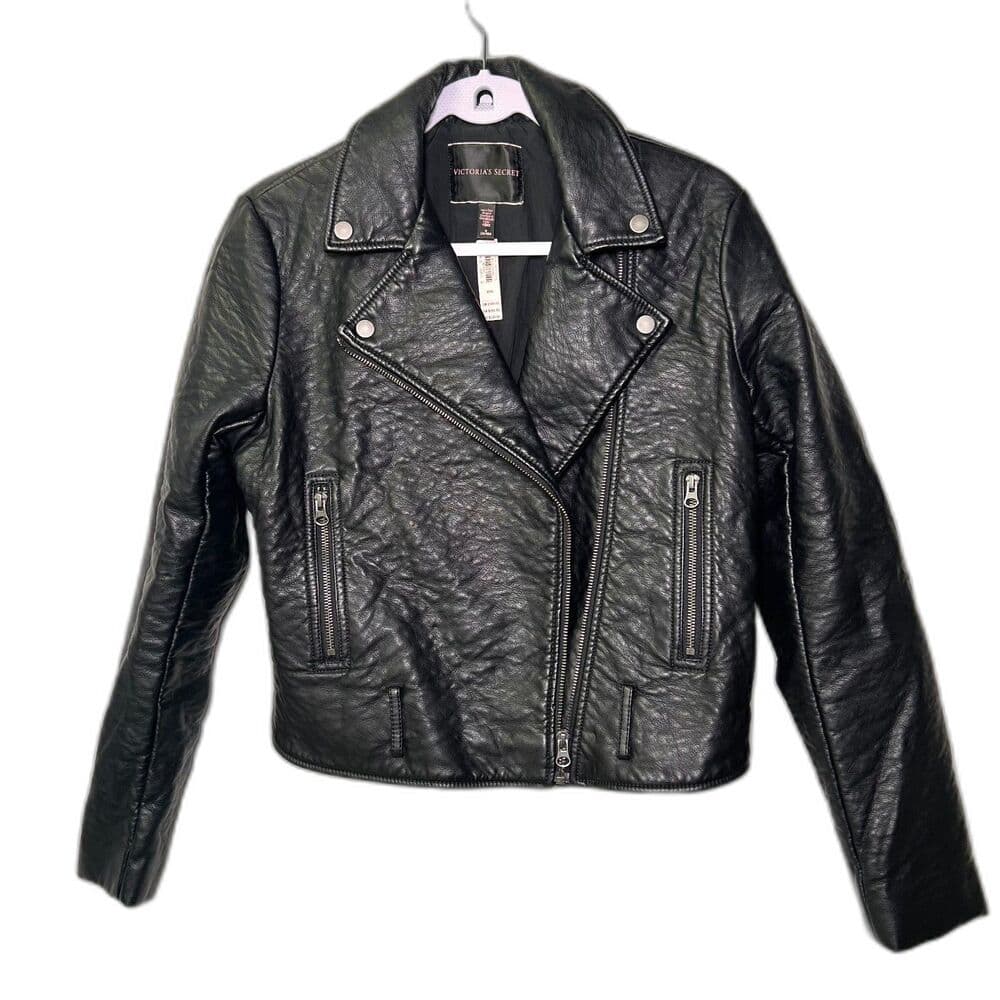 NWT Victoria's Secret black faux leather moto jacket Medium - Thumbnail 9