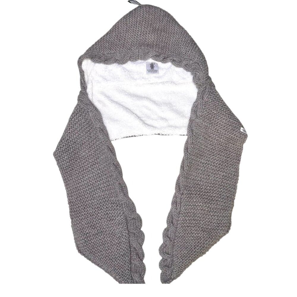 NWT Nirvanna Designs 2 Pocket Scarf Hood Cocoa Brown Gray OS - Thumbnail 8