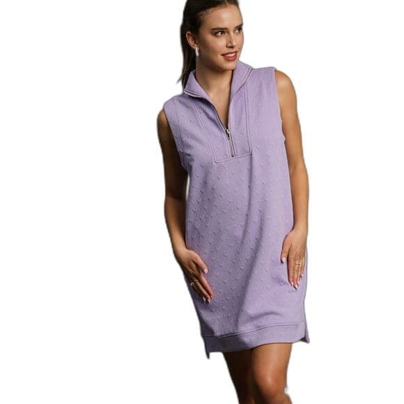 Umgee Lavender Heart Knit Jacquard Sleeveless Half-Zip Mini Dress Small - Thumbnail 13
