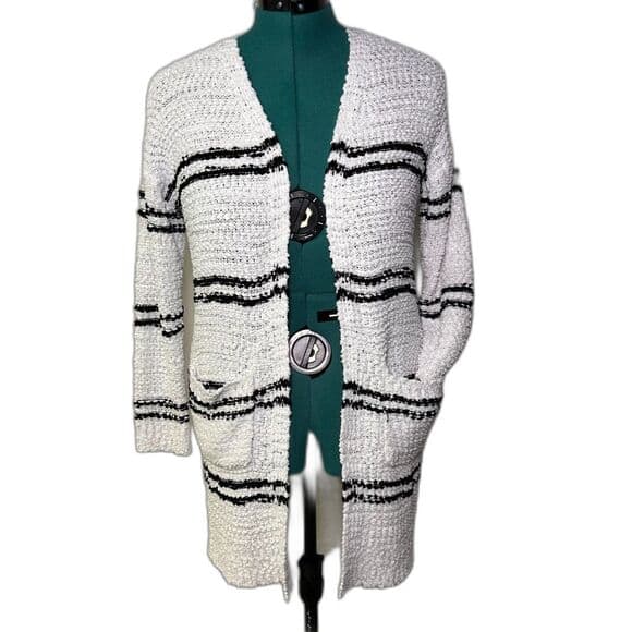 Sienna Sky white open front cardigan with black stripes and pockets size XS - Thumbnail 11