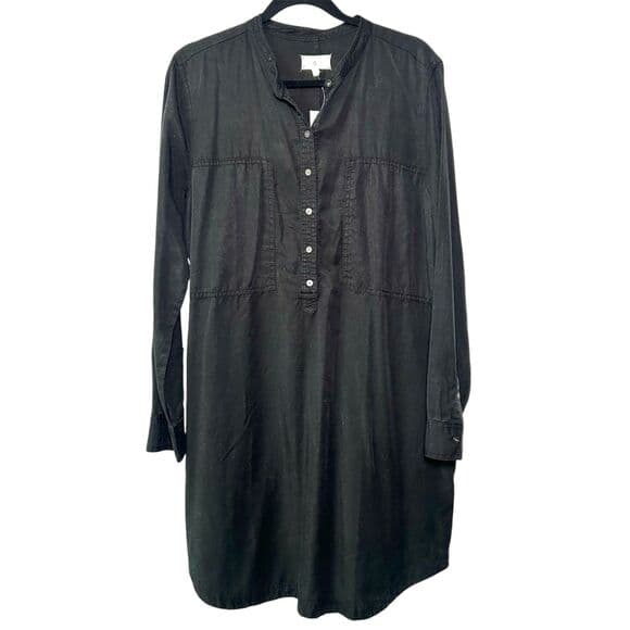 NWT Lou & Grey Long Sleeve 3/4 Button Up Black Shirt Dress Large - Thumbnail 12