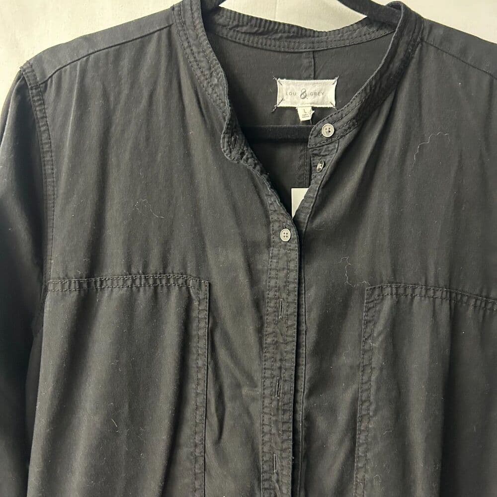 NWT Lou & Grey Long Sleeve 3/4 Button Up Black Shirt Dress Large - Thumbnail 2