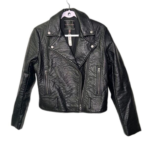 NWT Victoria's Secret black faux leather moto jacket Medium - Thumbnail 10