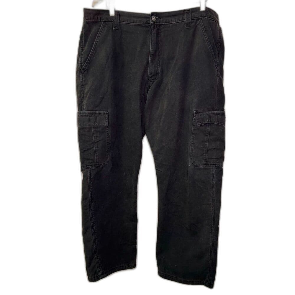 Wrangler Authentics Distressed Black Fleece-Lined Cargo Pants 36x30