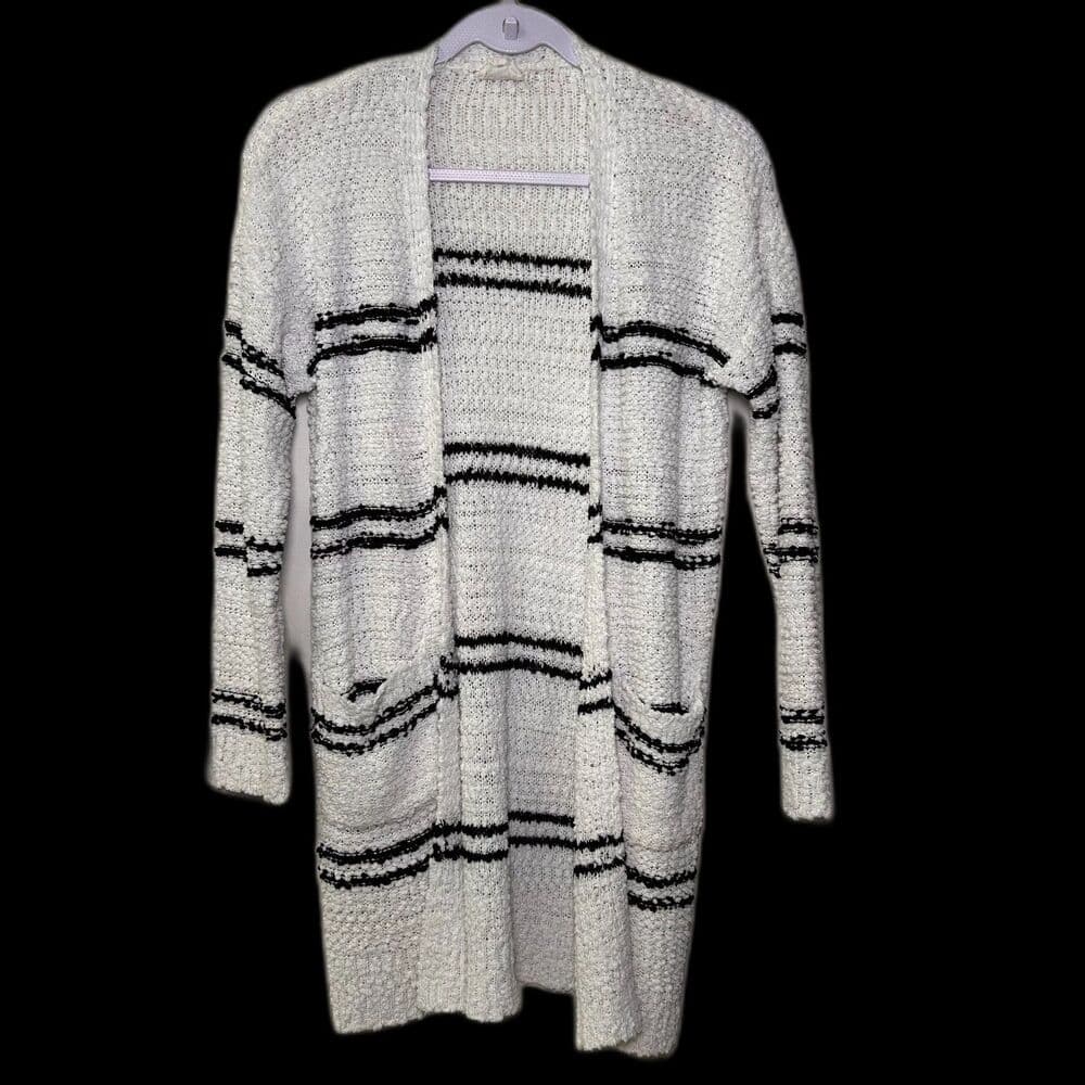 Sienna Sky white open front cardigan with black stripes and pockets size XS