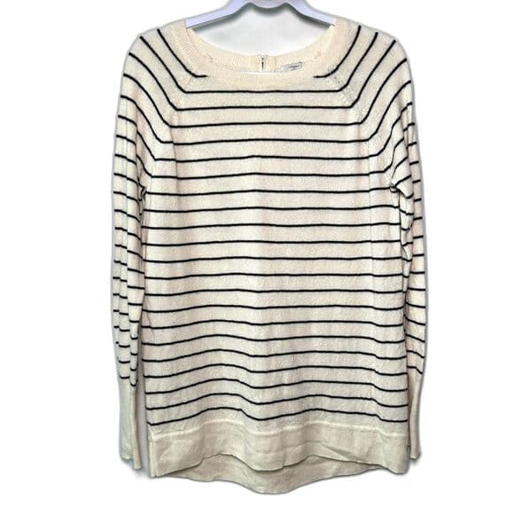 Halogen 100% Cashmere Cream & Black-Striped Sweater - Thumbnail 9