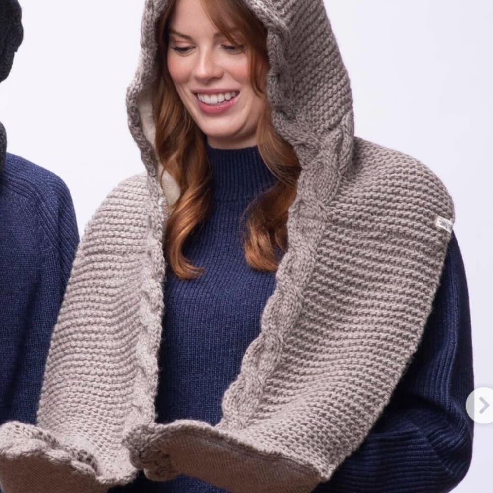 NWT Nirvanna Designs 2 Pocket Scarf Hood Cocoa Brown Gray OS - Thumbnail 6