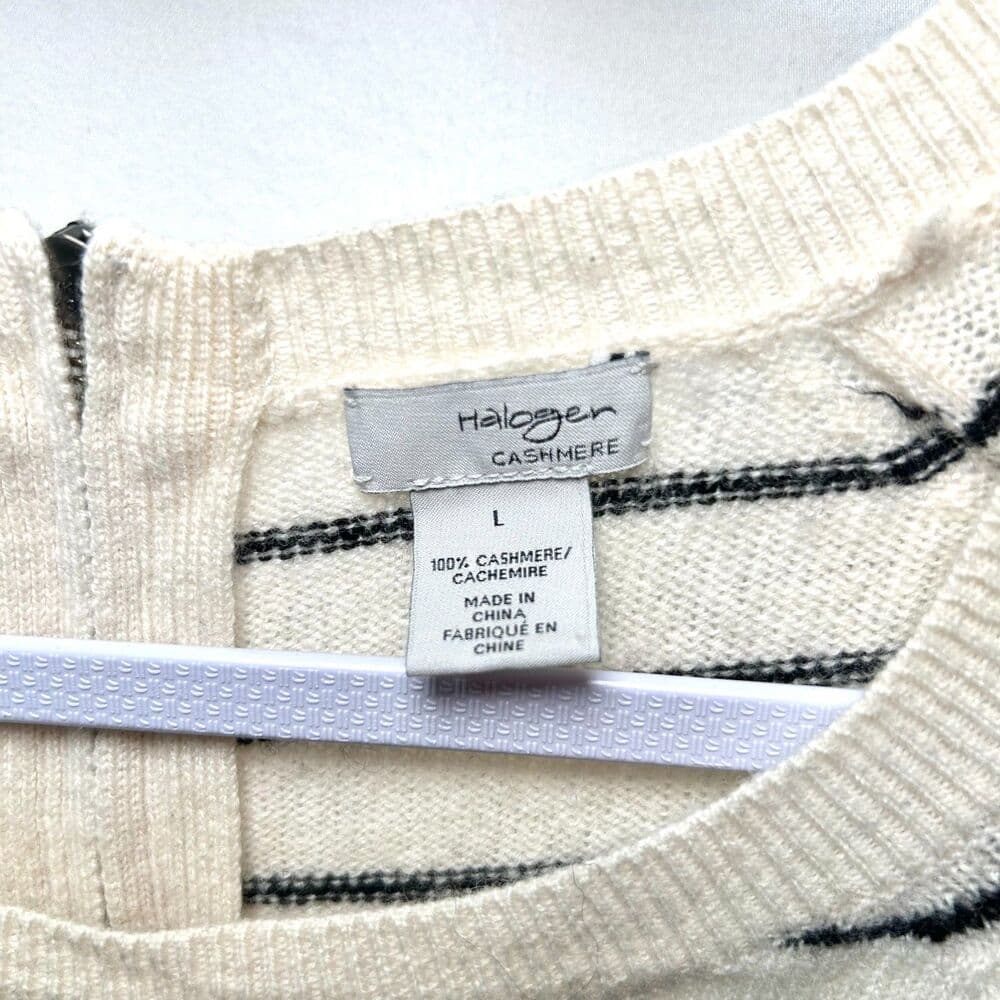 Halogen 100% Cashmere Cream & Black-Striped Sweater