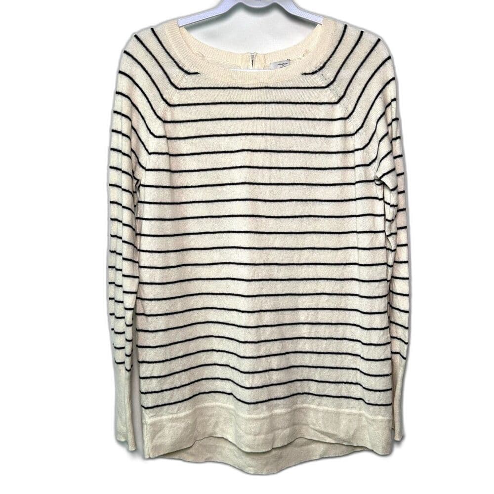 Halogen 100% Cashmere Cream & Black-Striped Sweater - Thumbnail 8