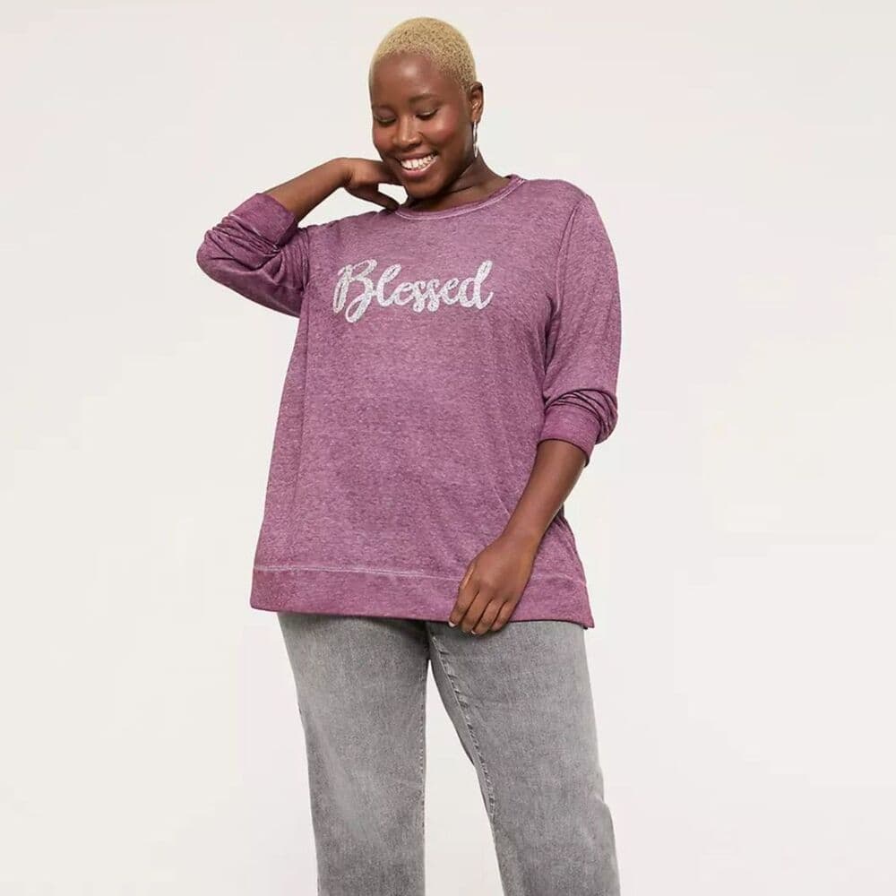 Lane Bryant Purple Embellished Blessed Graphic Sweatshirt 26/28 - Thumbnail 10