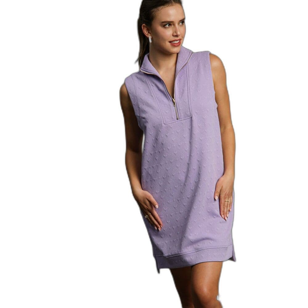 Umgee Lavender Heart Knit Jacquard Sleeveless Half-Zip Mini Dress Small - Thumbnail 12