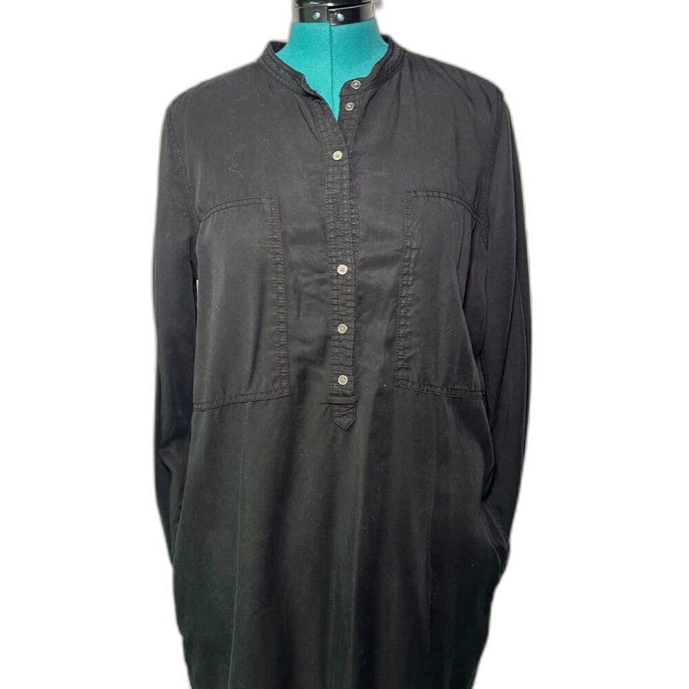 NWT Lou & Grey Long Sleeve 3/4 Button Up Black Shirt Dress Large