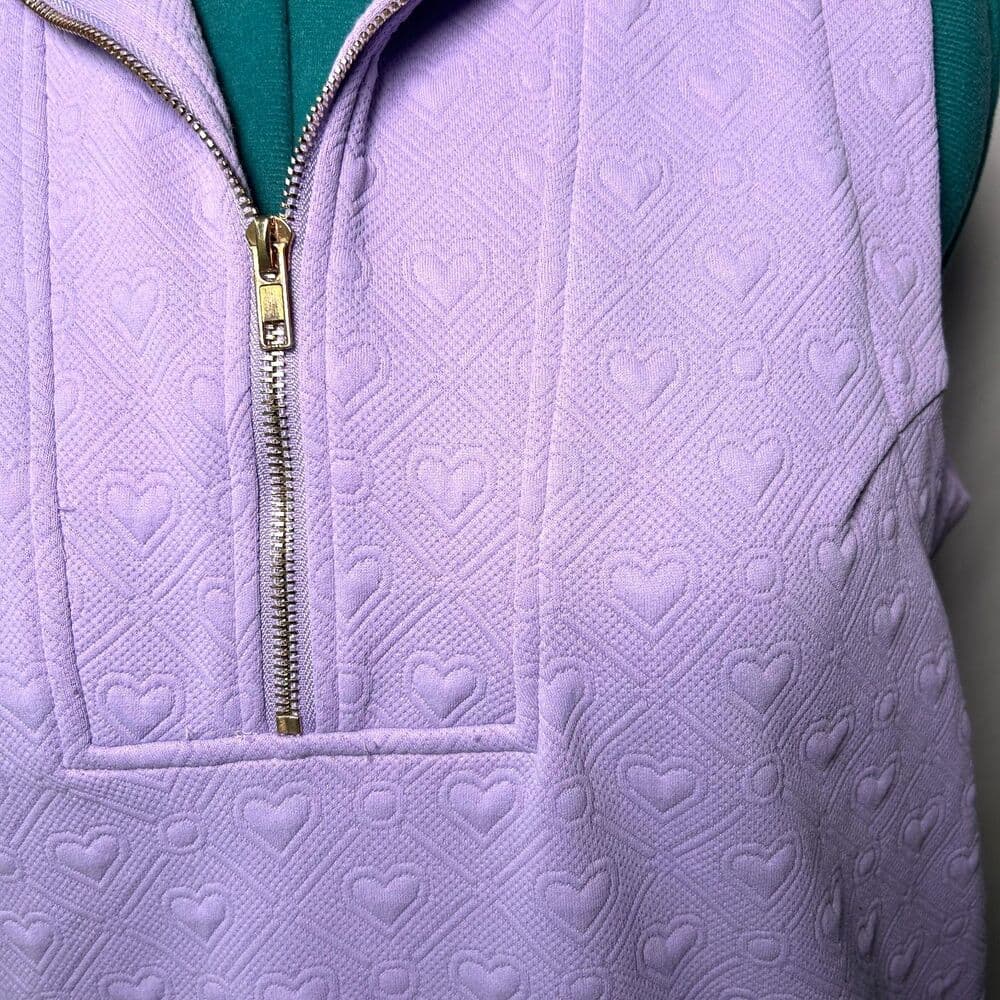 Umgee Lavender Heart Knit Jacquard Sleeveless Half-Zip Mini Dress Small - Thumbnail 6