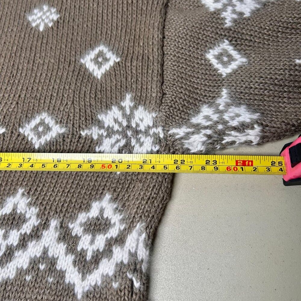 Express Handknitted International Vintage Tan and White Cotton Angora Sweater XS - Thumbnail 8