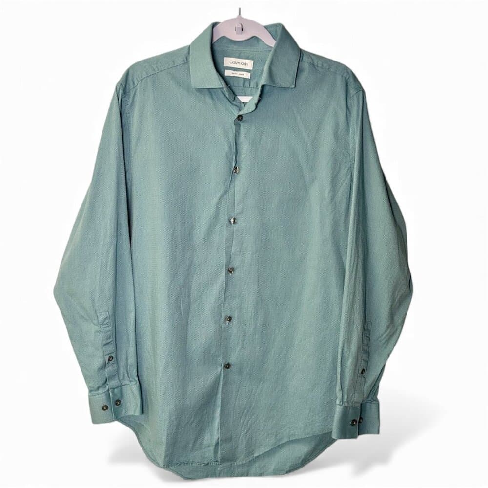 Calvin Klein Madison men's blue long sleeve button-down slim fit shirt size L - Thumbnail 6