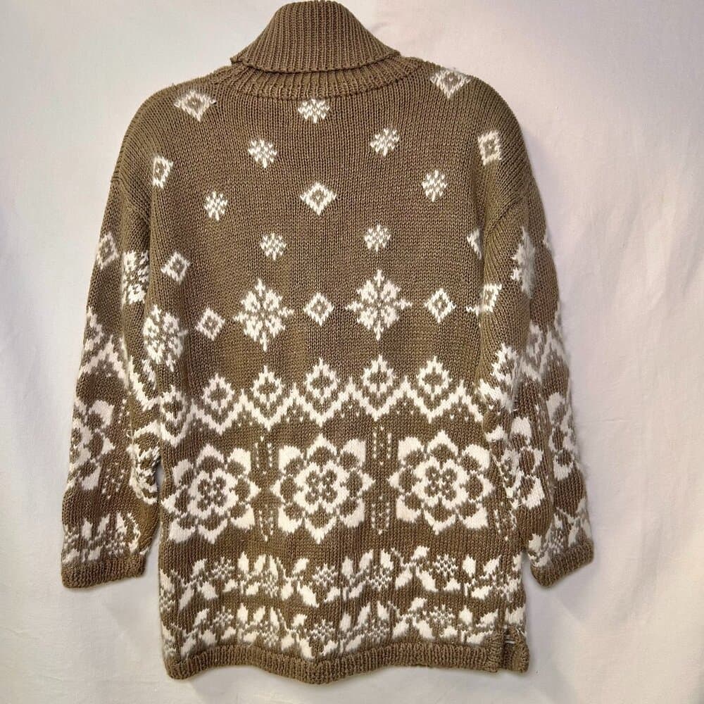Express Handknitted International Vintage Tan and White Cotton Angora Sweater XS - Thumbnail 5