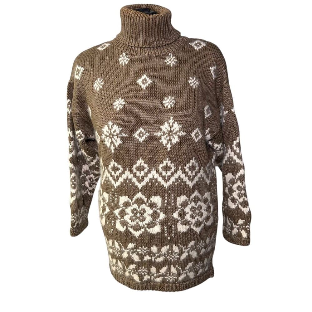 Express Handknitted International Vintage Tan and White Cotton Angora Sweater XS
