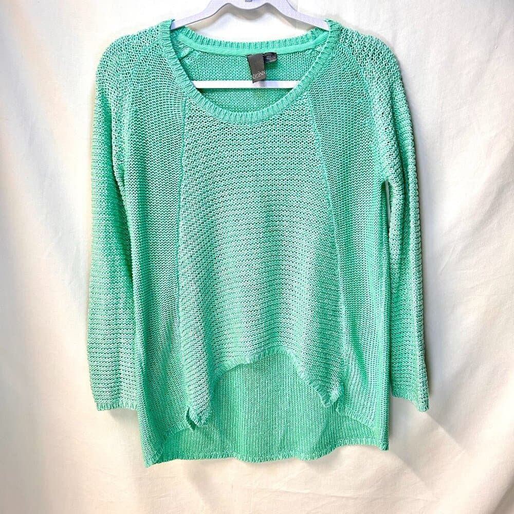 Quinn Teal Mint Green Loose Knit Crop Front Sweater Size M - Thumbnail 8