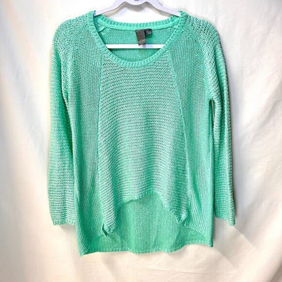 Quinn Teal Mint Green Loose Knit Crop Front Sweater Size M - Thumbnail 9