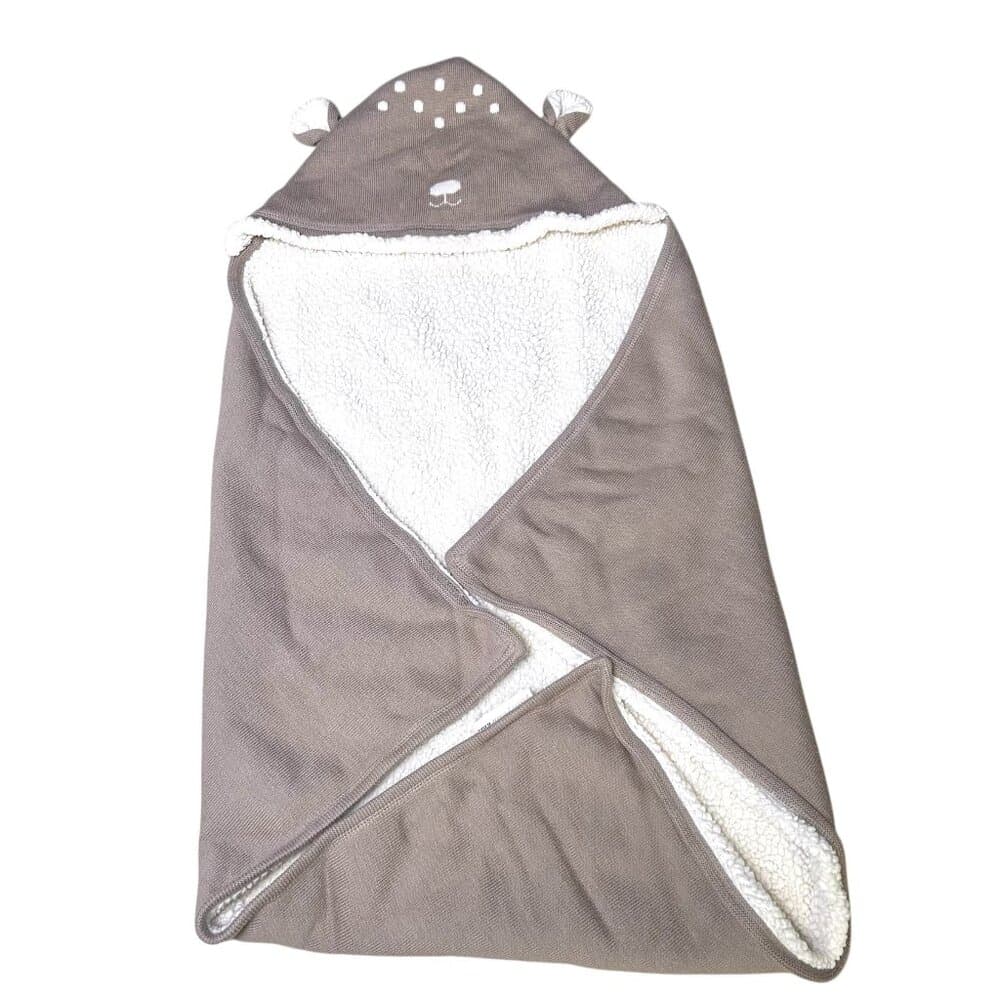 Pottery Barn Kids Forest Friends tan sherpa-lined hooded bear blanket - Thumbnail 6