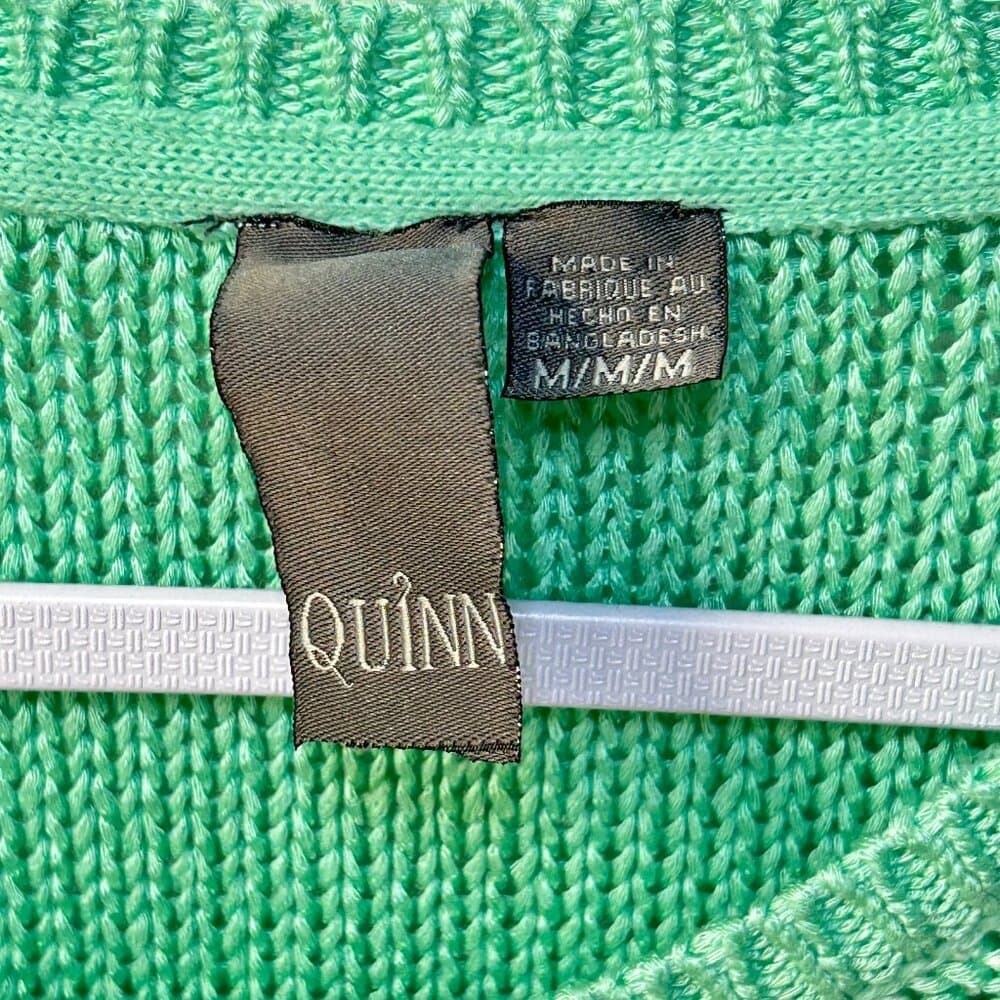 Quinn Teal Mint Green Loose Knit Crop Front Sweater Size M