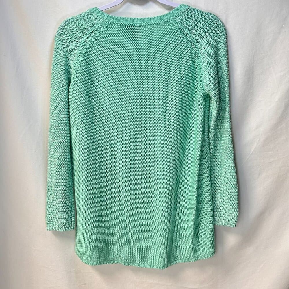 Quinn Teal Mint Green Loose Knit Crop Front Sweater Size M - Thumbnail 3