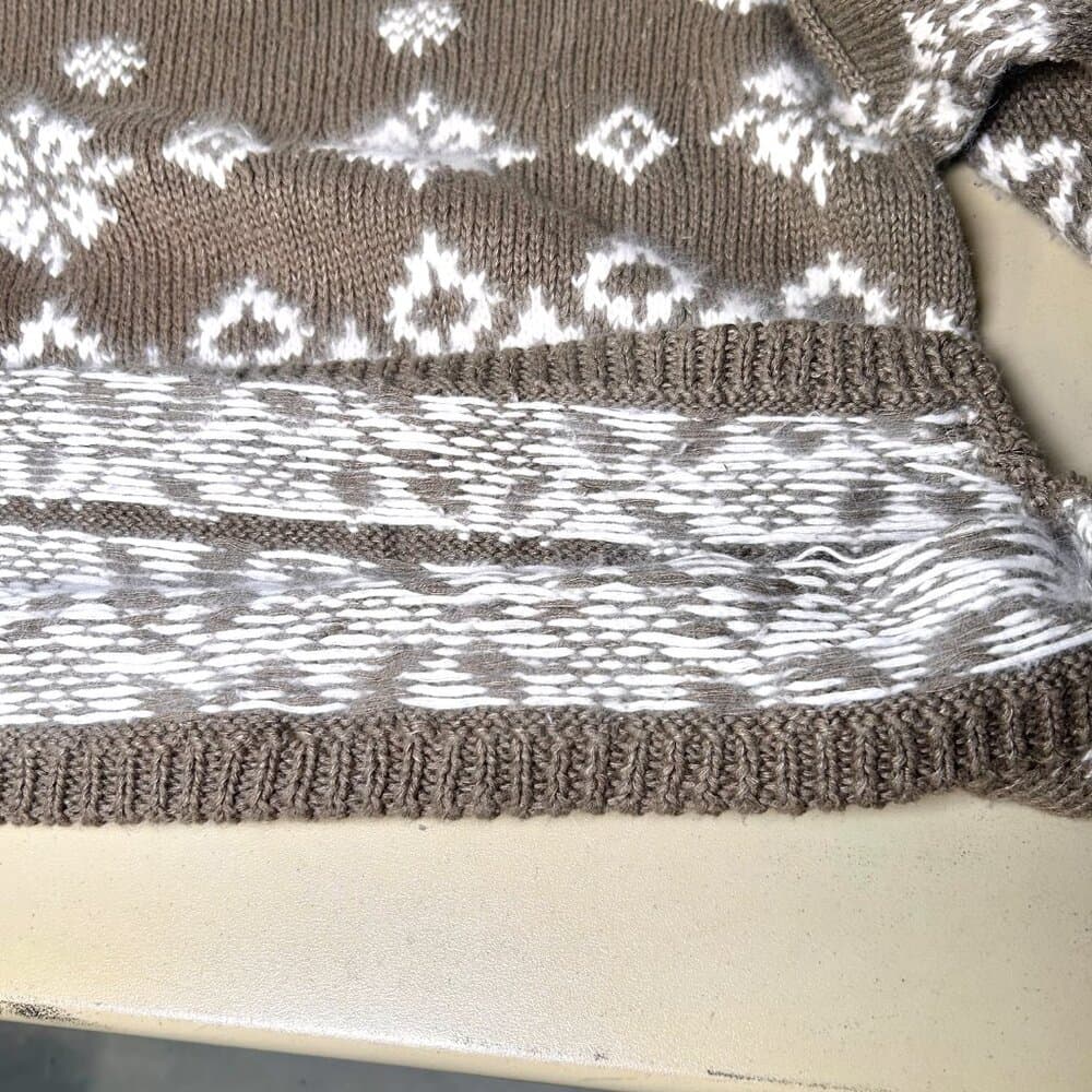 Express Handknitted International Vintage Tan and White Cotton Angora Sweater XS - Thumbnail 7