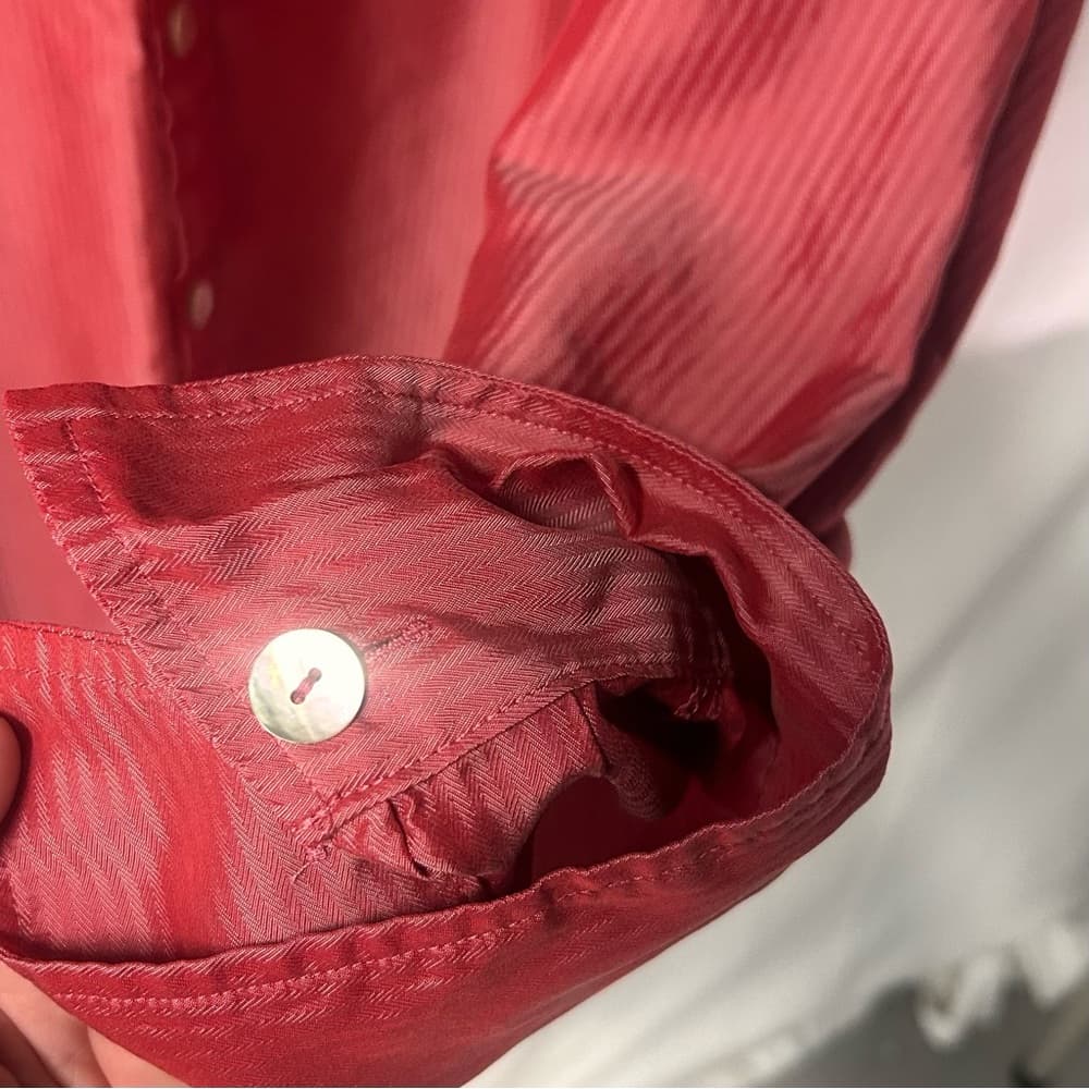 Avenue Vibrant Coral Silk Blend Button Up Shirt 30/32 - Thumbnail 3