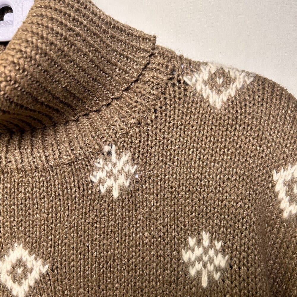 Express Handknitted International Vintage Tan and White Cotton Angora Sweater XS - Thumbnail 3