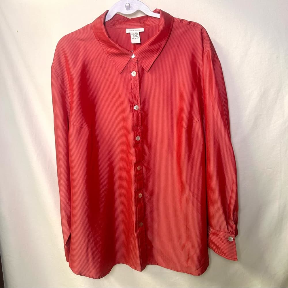 Avenue Vibrant Coral Silk Blend Button Up Shirt 30/32 - Thumbnail 8