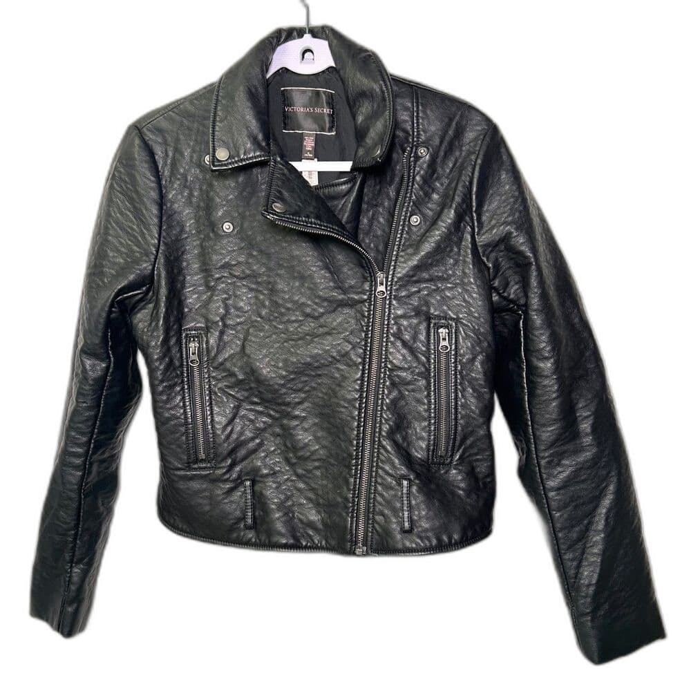 NWT Victoria's Secret black faux leather moto jacket Medium