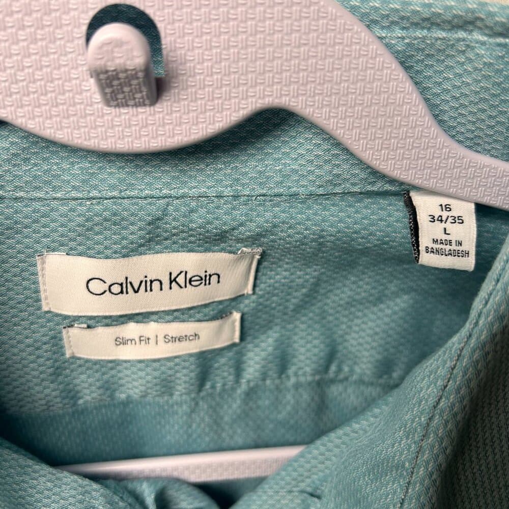 Calvin Klein Madison men's blue long sleeve button-down slim fit shirt size L