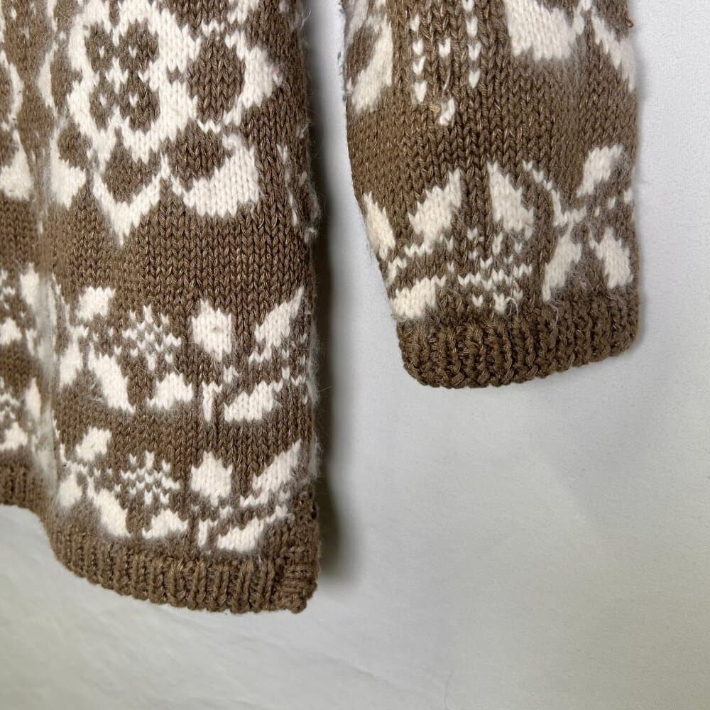 Express Handknitted International Vintage Tan and White Cotton Angora Sweater XS - Thumbnail 4