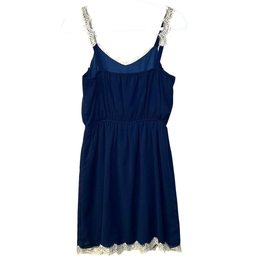 YA Los Angeles navy blue slip dress cream coquette lace fairy core Medium - Thumbnail 3