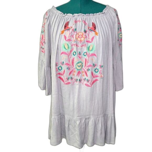 NWT Umgee Light Gray Embroidered Boho Cottagecore Festival Dress Size L - Thumbnail 11