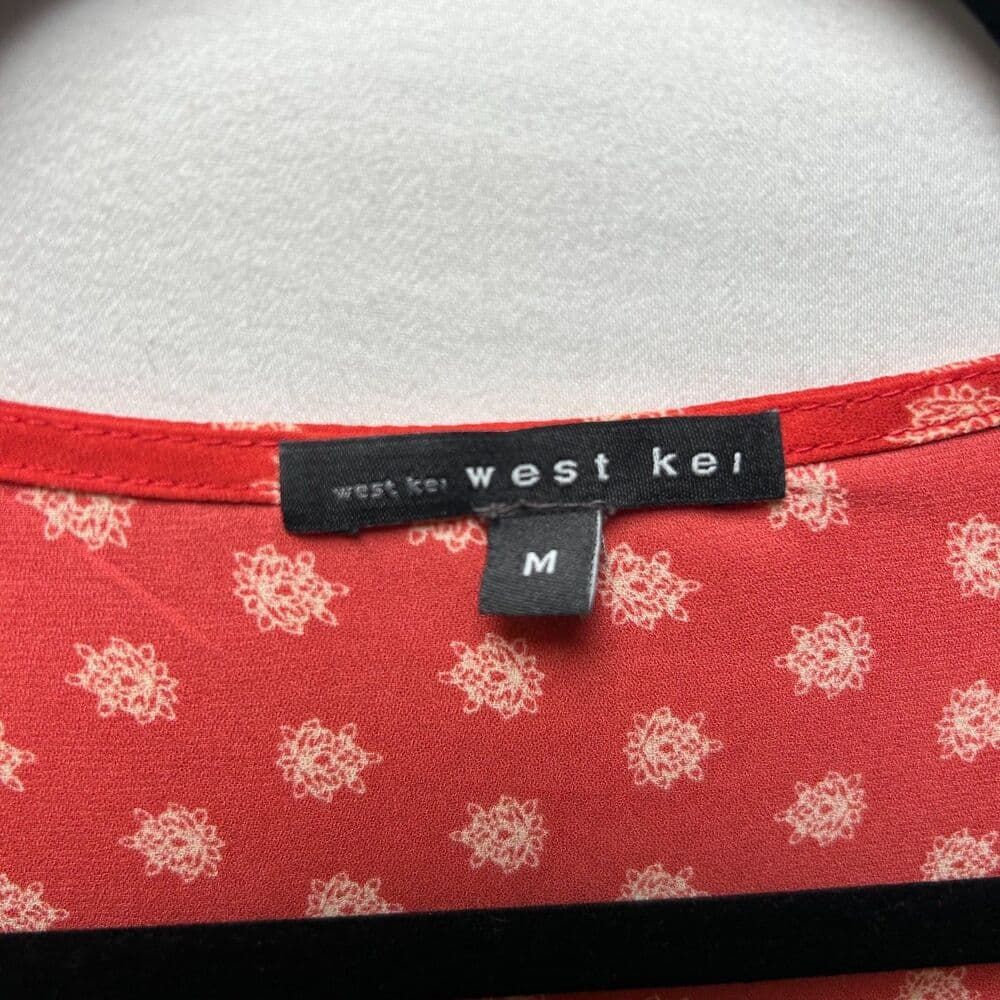 West Kei Talina red and white tie-front boho floral print blouse M - Thumbnail 2