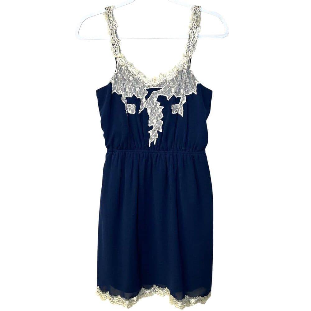 YA Los Angeles navy blue slip dress cream coquette lace fairy core Medium - Thumbnail 8